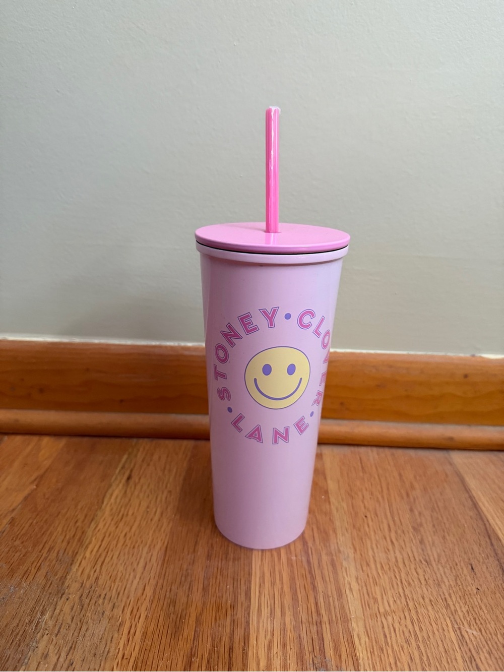 Stoney Clover Lane Pink Smiley Tumbler with Straw ( set of 5)